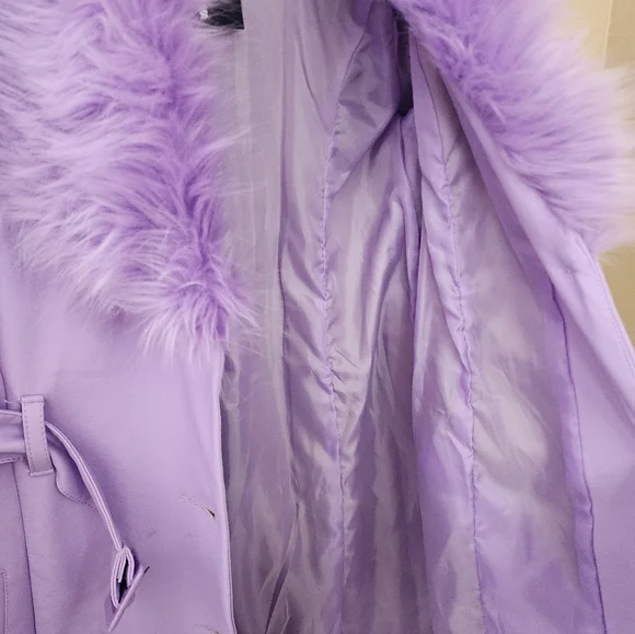 Fashion Nova Lavender Faux Fur Trench Coat - Picture 6 of 7